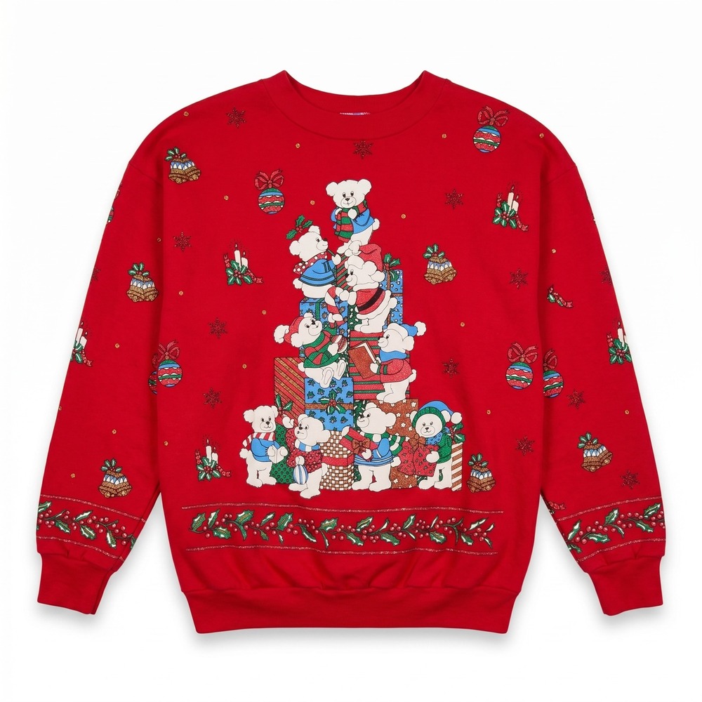 Karen Blake Christmas Sweatshirt Women M Red Vintage 90s Teddy Bear USA